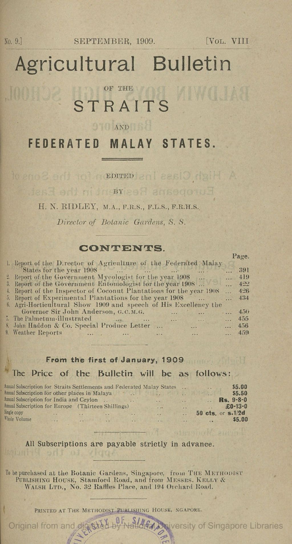 Miniature of Report of the Director of Agriculture of the Federated Malay States for the Year 1908