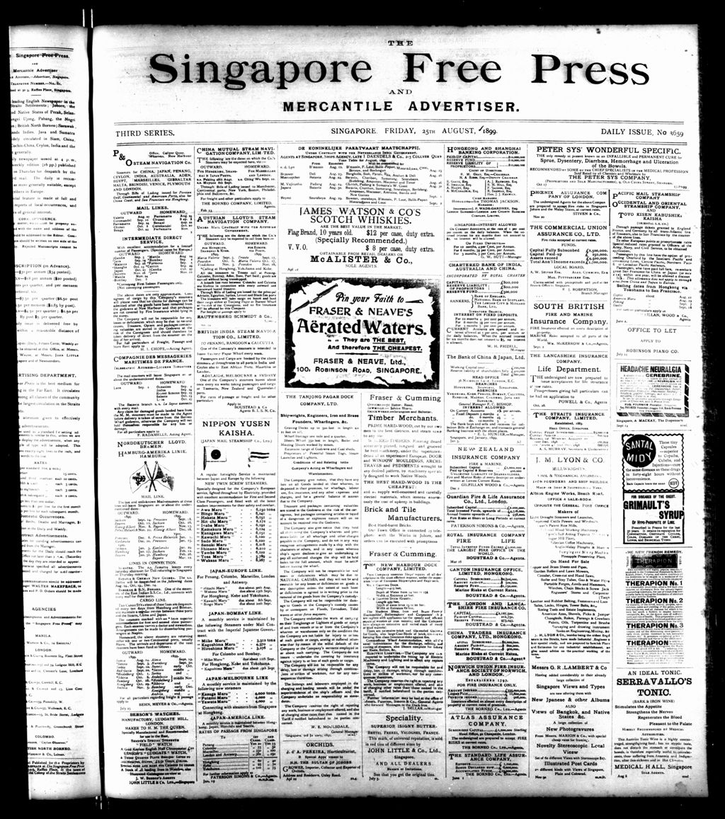 Miniature of Singapore Free Press and Mercantile Advertiser 25 August 1899