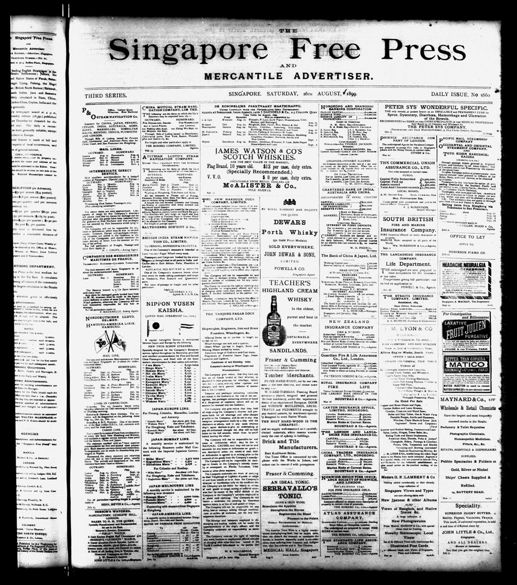 Miniature of Singapore Free Press and Mercantile Advertiser 26 August 1899