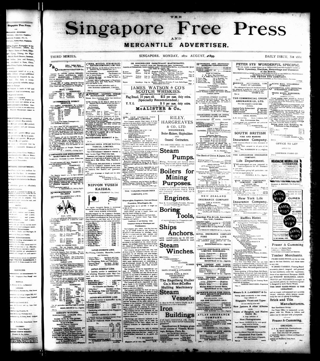 Miniature of Singapore Free Press and Mercantile Advertiser 28 August 1899