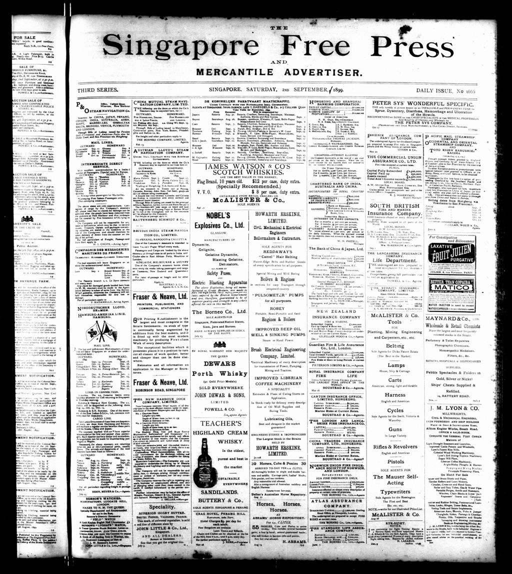 Miniature of Singapore Free Press and Mercantile Advertiser 02 September 1899