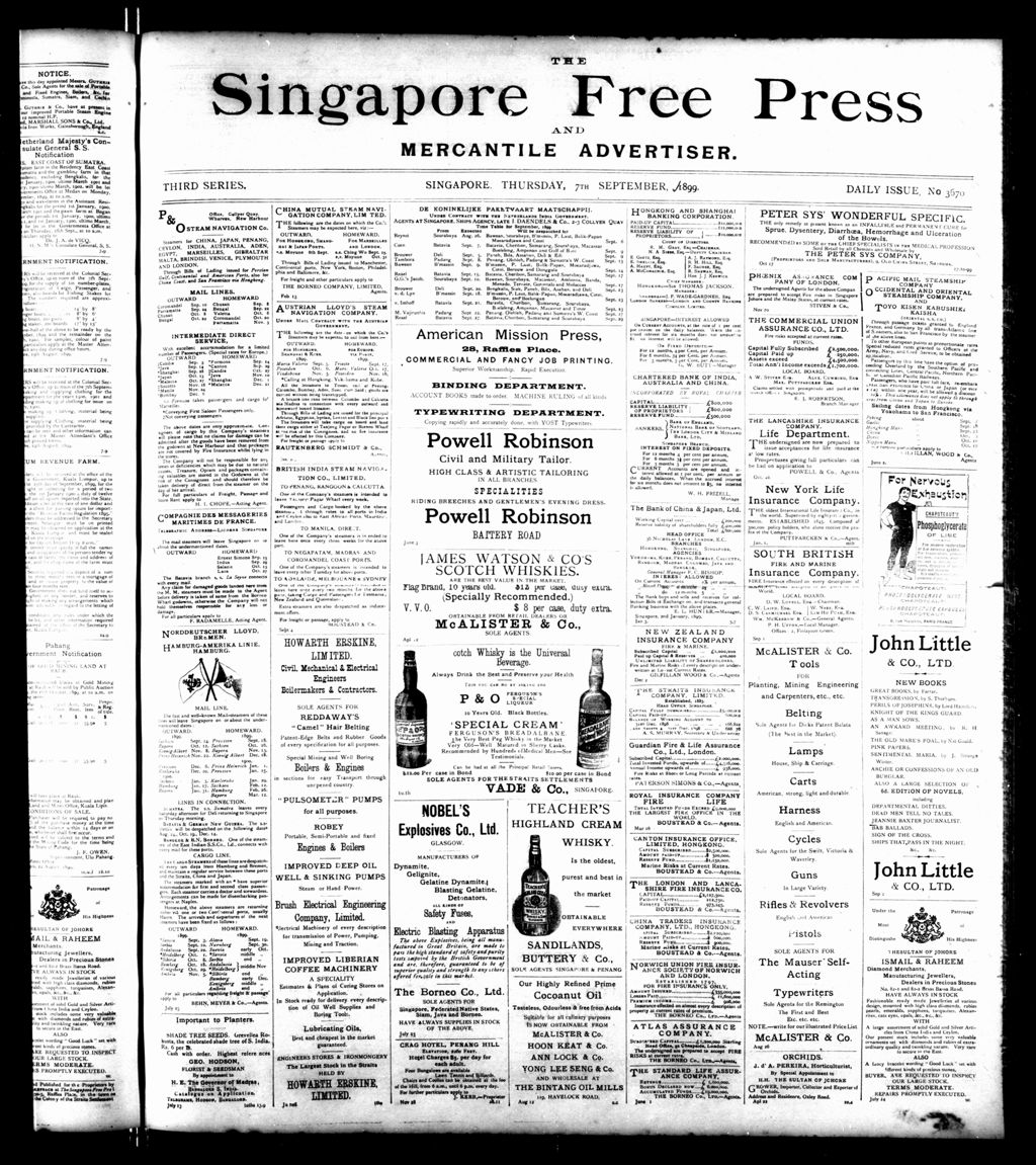 Miniature of Singapore Free Press and Mercantile Advertiser 07 September 1899