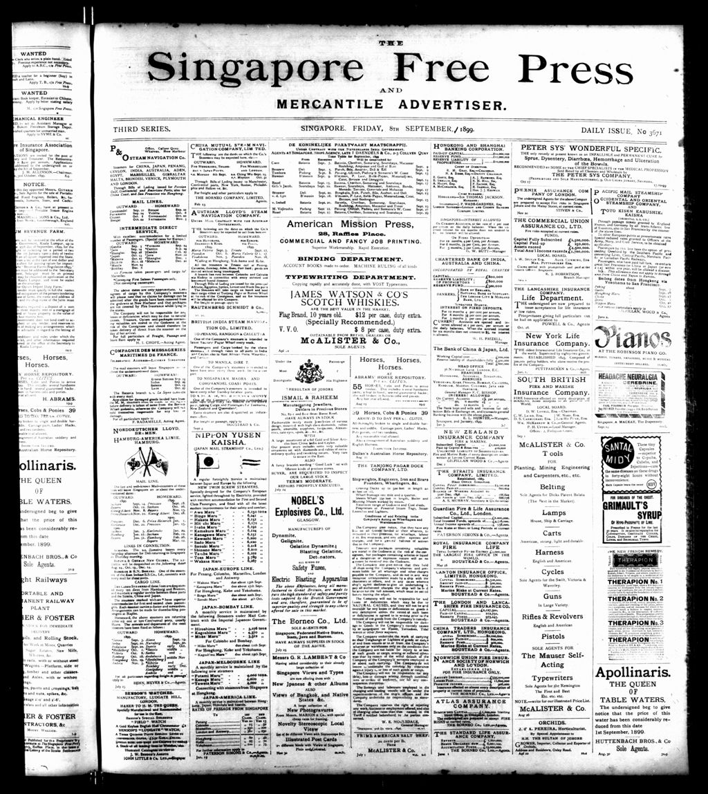 Miniature of Singapore Free Press and Mercantile Advertiser 08 September 1899