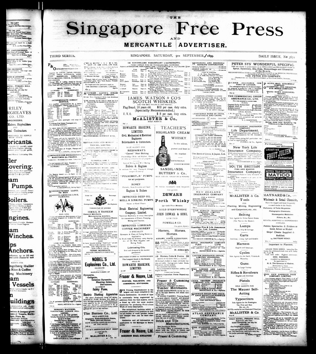 Miniature of Singapore Free Press and Mercantile Advertiser 09 September 1899