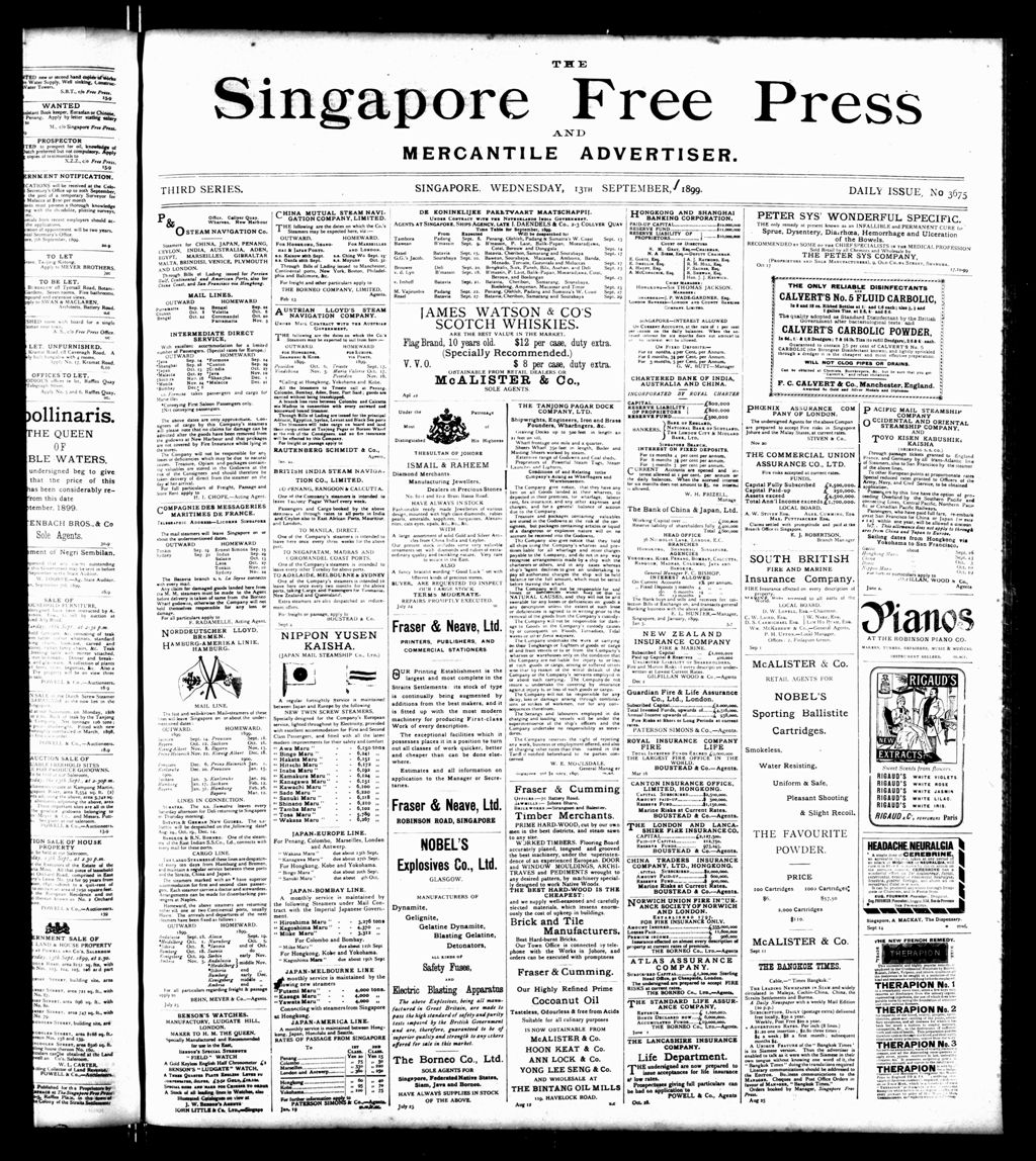 Miniature of Singapore Free Press and Mercantile Advertiser 13 September 1899