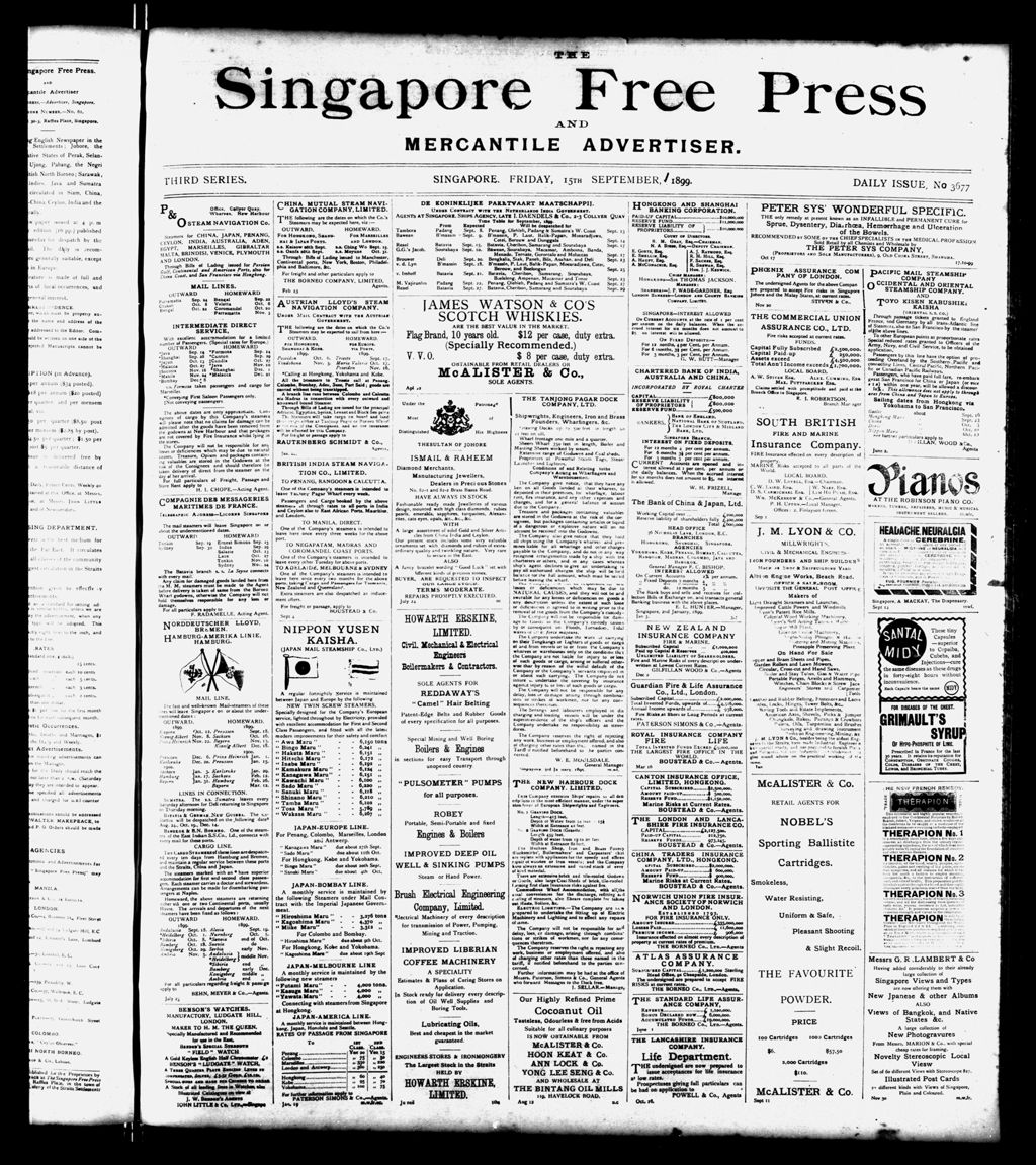 Miniature of Singapore Free Press and Mercantile Advertiser 15 September 1899