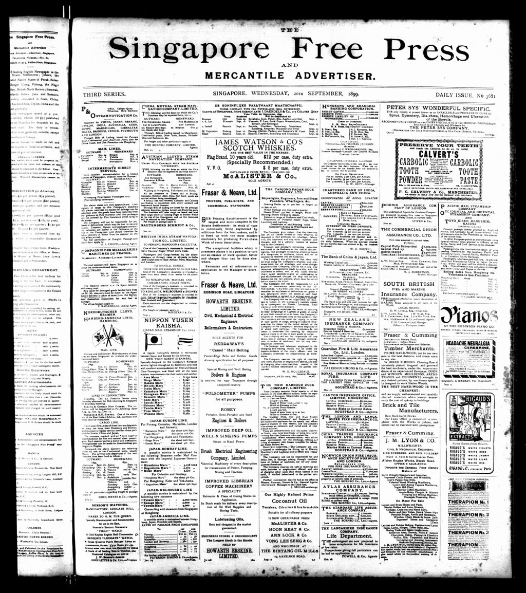 Miniature of Singapore Free Press and Mercantile Advertiser 20 September 1899