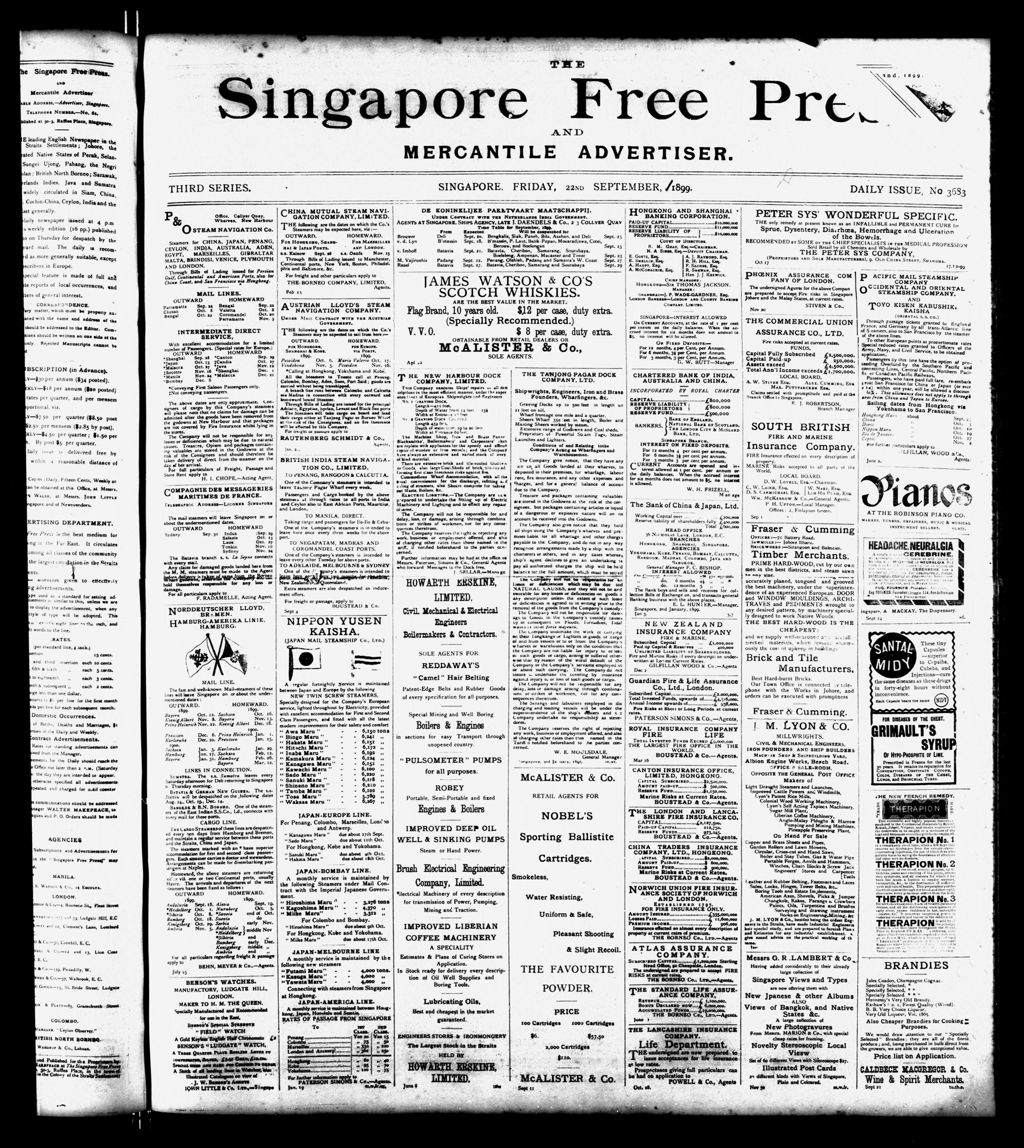 Miniature of Singapore Free Press and Mercantile Advertiser 22 September 1899