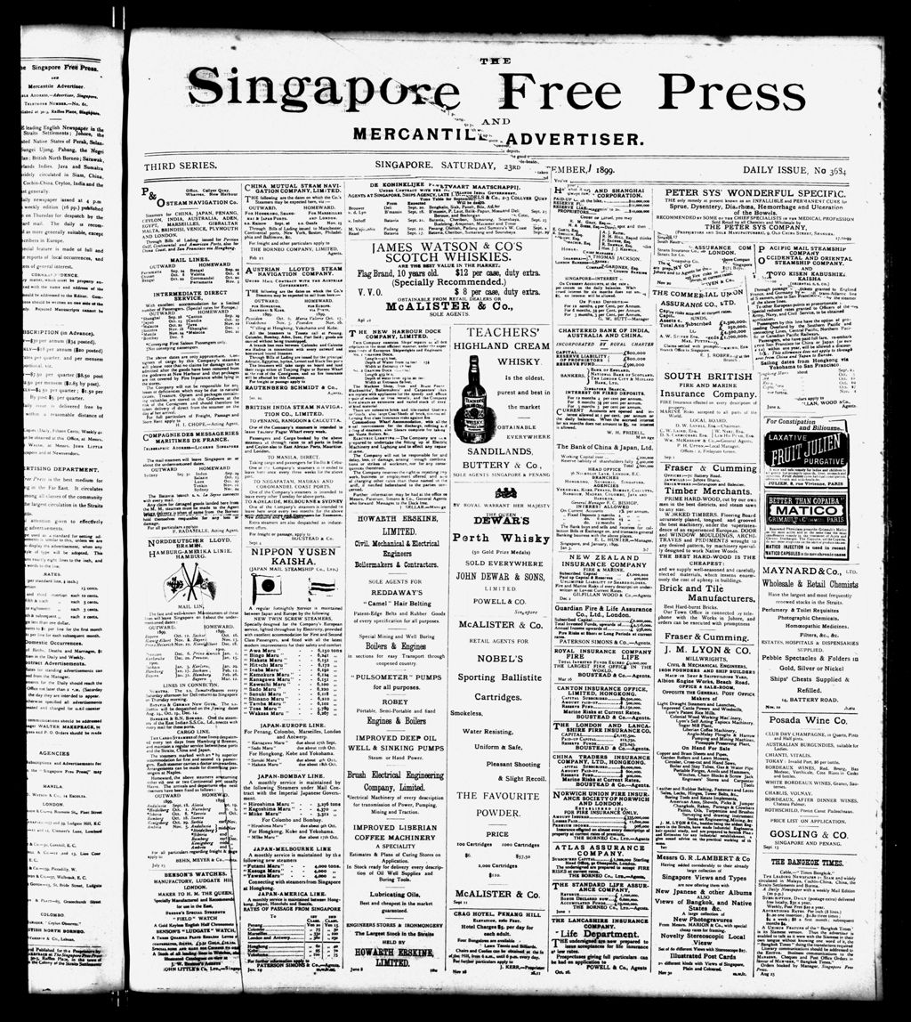 Miniature of Singapore Free Press and Mercantile Advertiser 23 September 1899