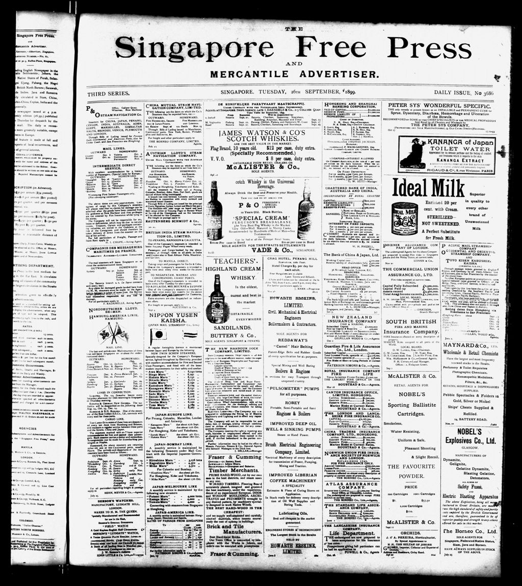 Miniature of Singapore Free Press and Mercantile Advertiser 26 September 1899