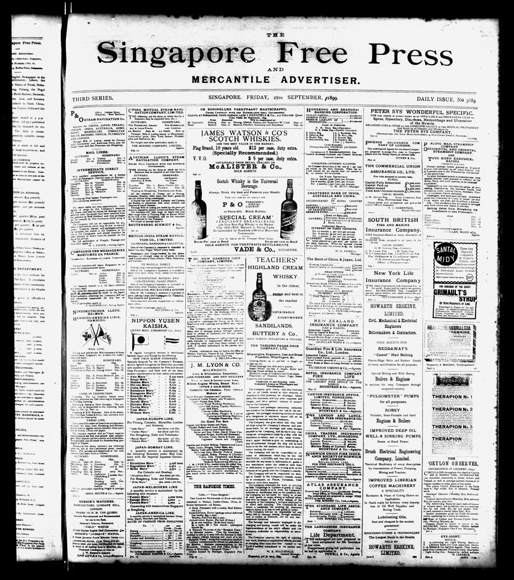 Miniature of Singapore Free Press and Mercantile Advertiser 29 September 1899