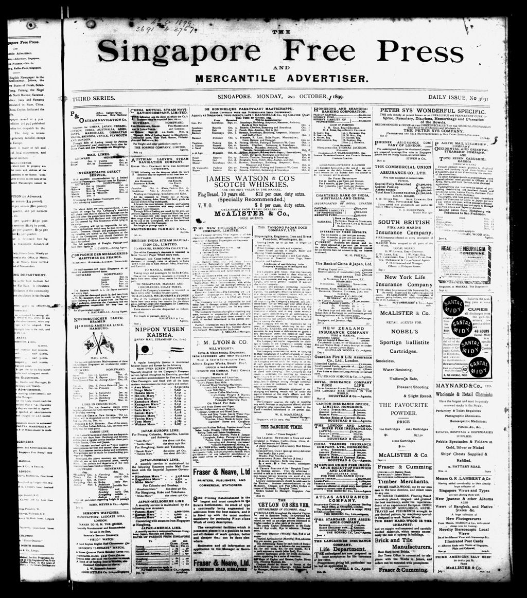 Miniature of Singapore Free Press and Mercantile Advertiser 02 October 1899