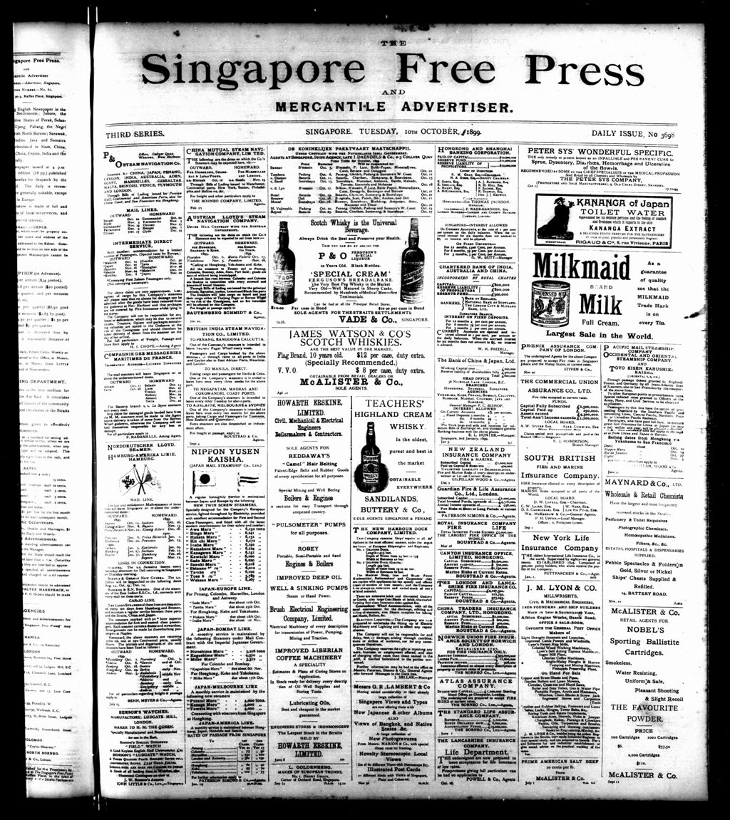 Miniature of Singapore Free Press and Mercantile Advertiser 10 October 1899