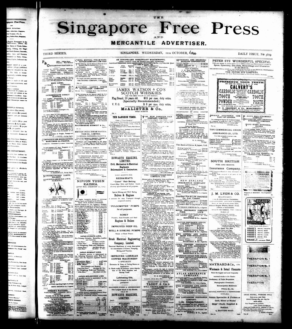 Miniature of Singapore Free Press and Mercantile Advertiser 11 October 1899