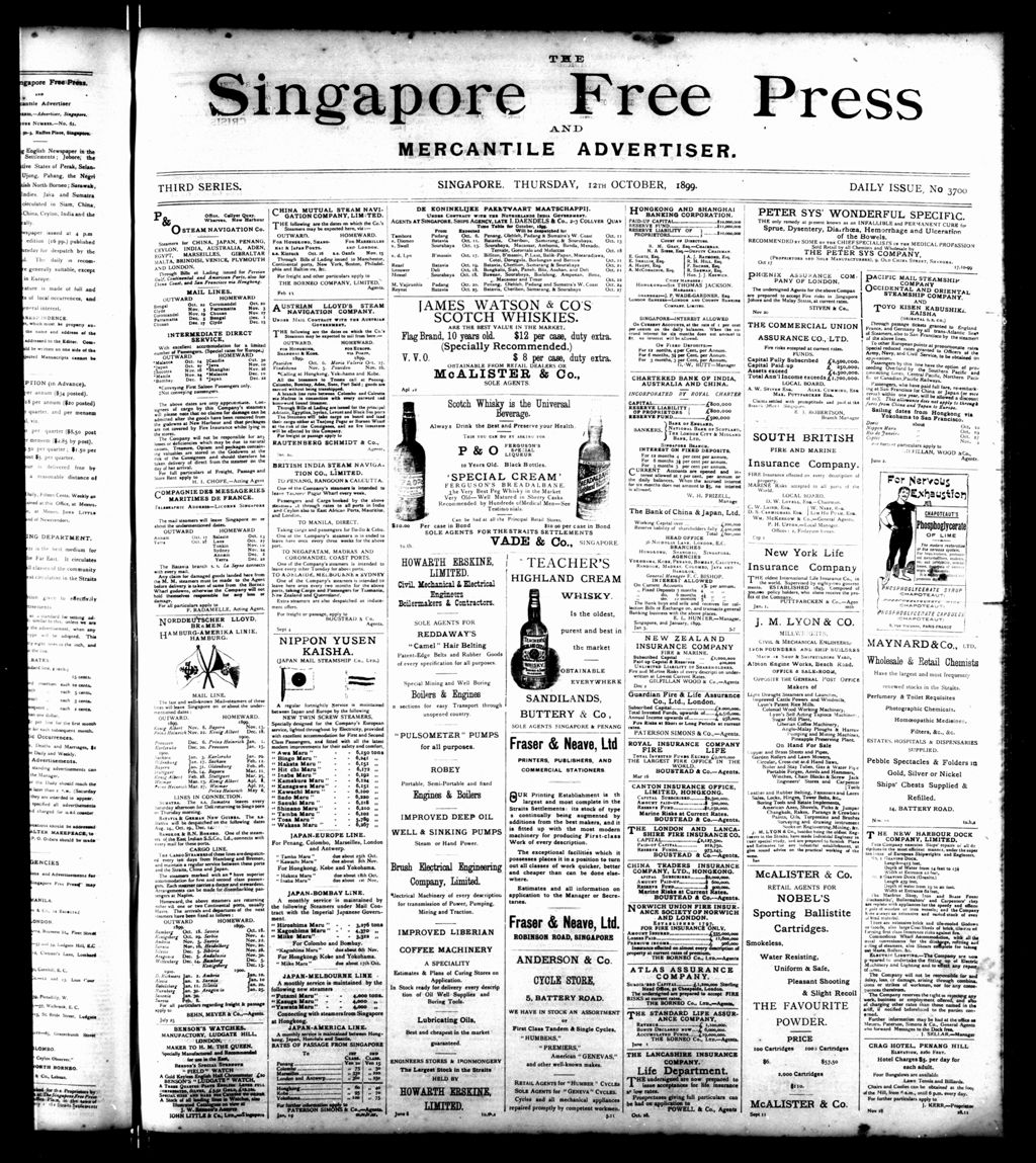 Miniature of Singapore Free Press and Mercantile Advertiser 12 October 1899