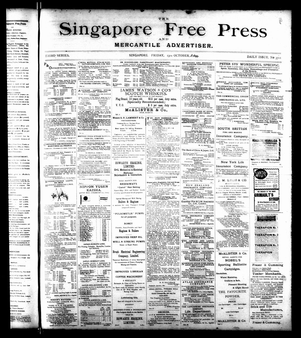 Miniature of Singapore Free Press and Mercantile Advertiser 13 October 1899