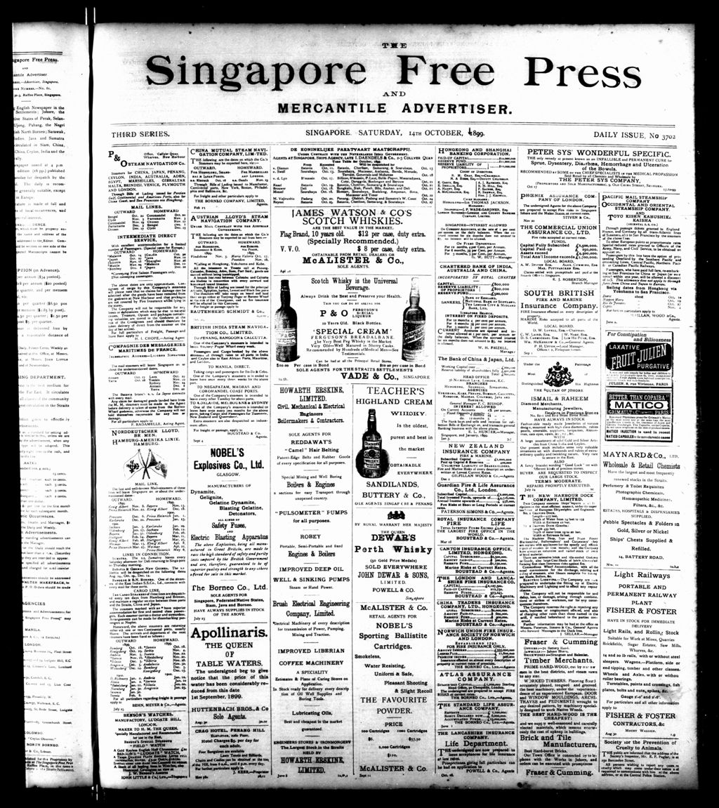 Miniature of Singapore Free Press and Mercantile Advertiser 14 October 1899