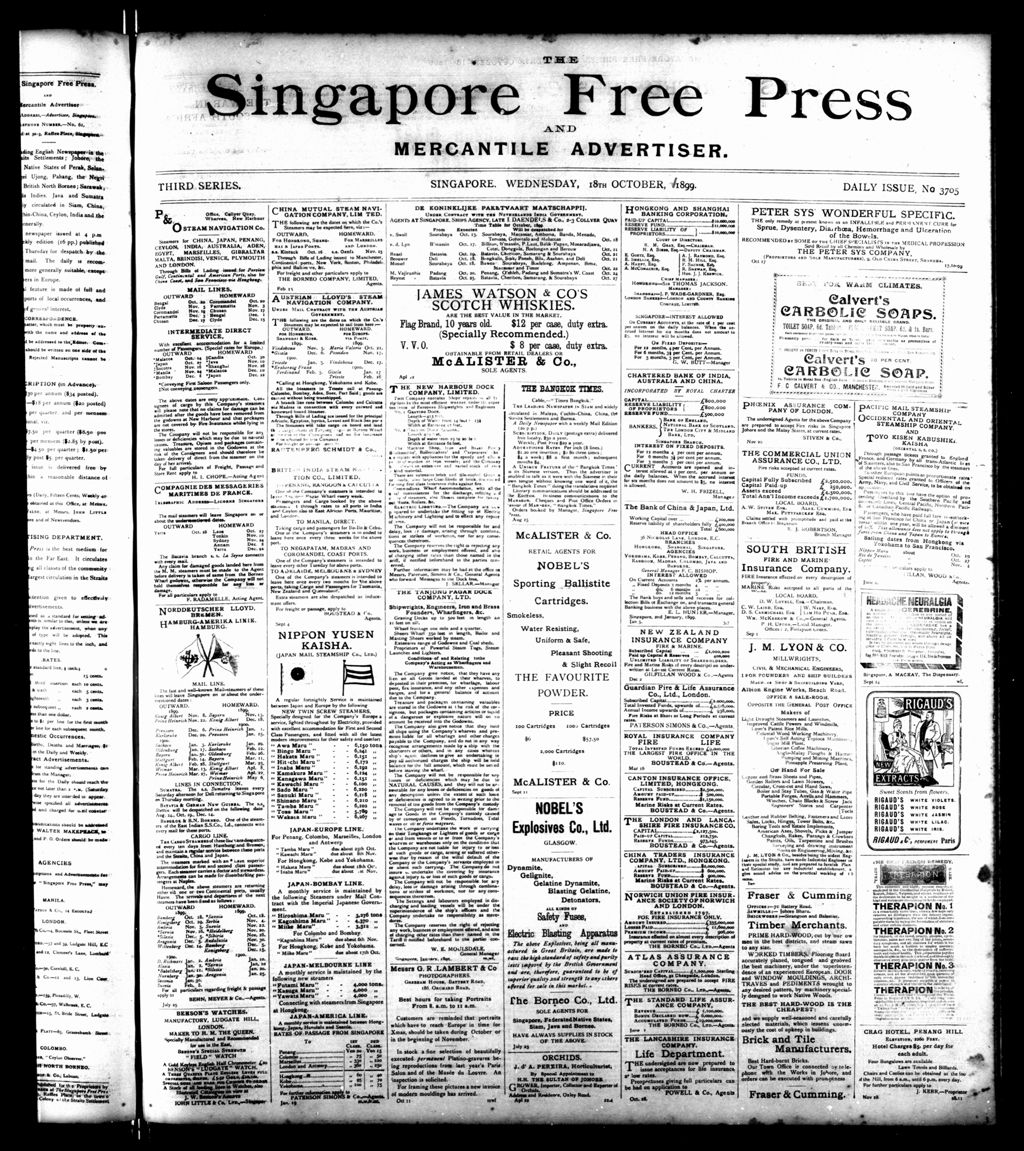 Miniature of Singapore Free Press and Mercantile Advertiser 18 October 1899