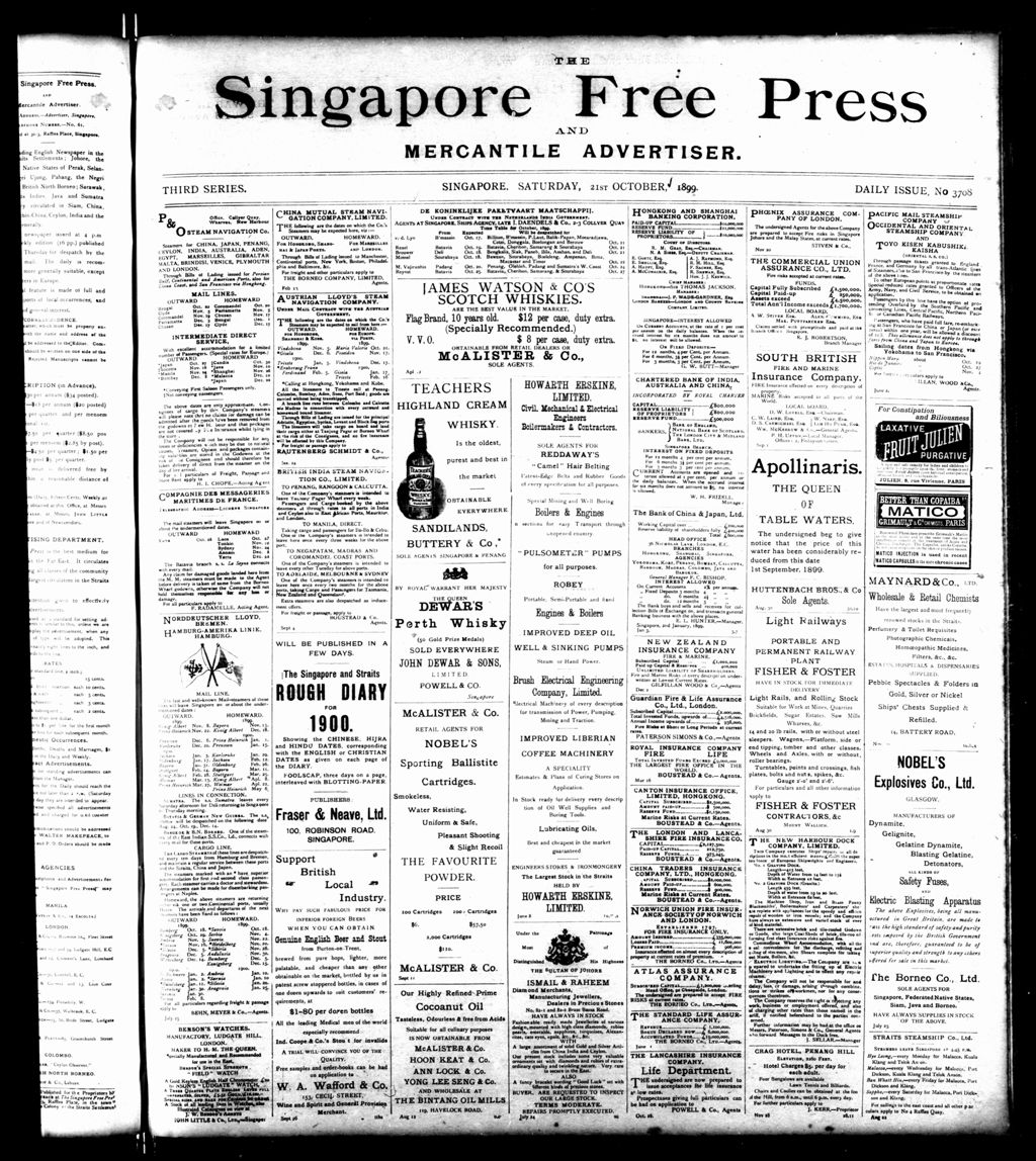 Miniature of Singapore Free Press and Mercantile Advertiser 21 October 1899