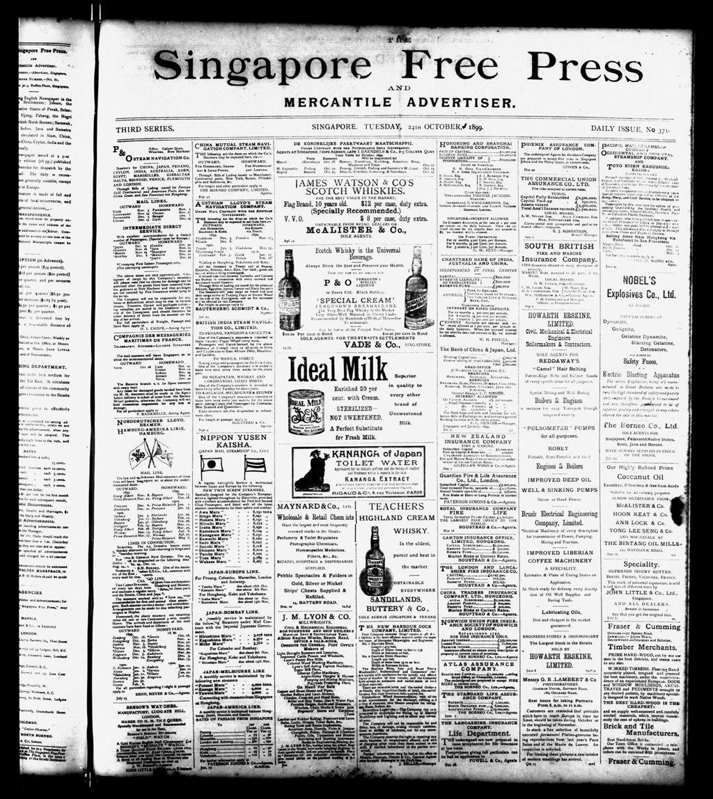 Miniature of Singapore Free Press and Mercantile Advertiser 24 October 1899