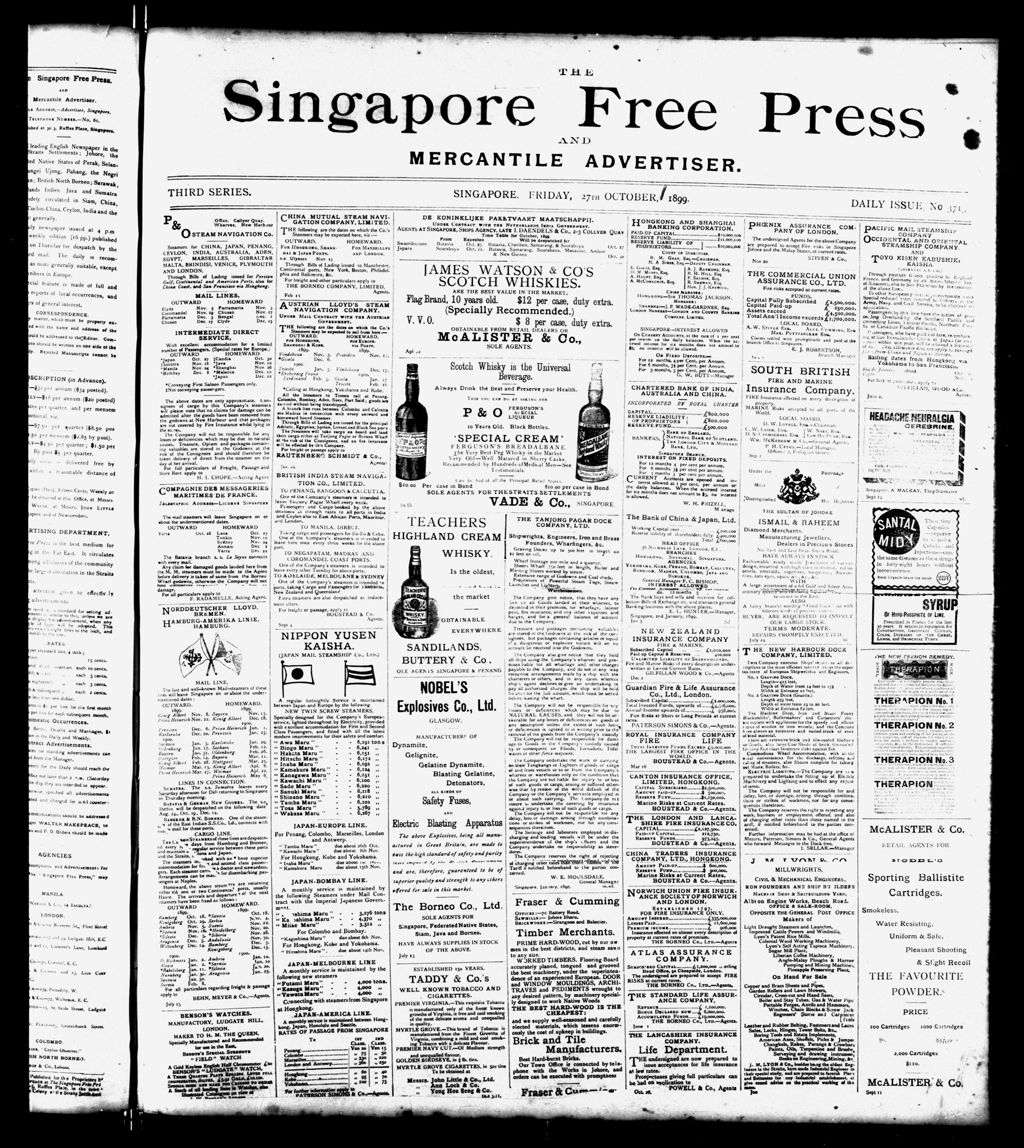 Miniature of Singapore Free Press and Mercantile Advertiser 27 October 1899