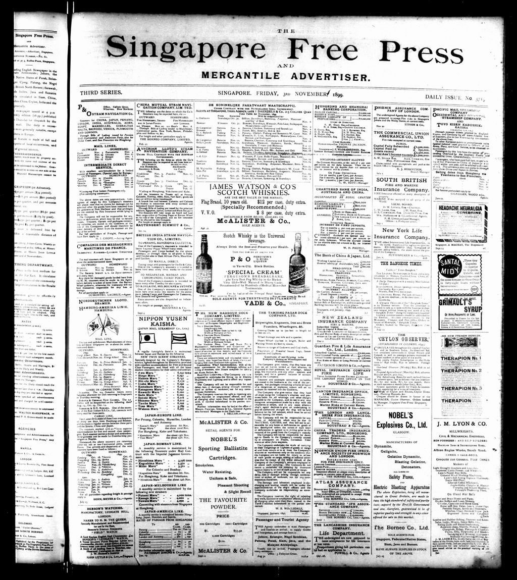 Miniature of Singapore Free Press and Mercantile Advertiser 03 November 1899