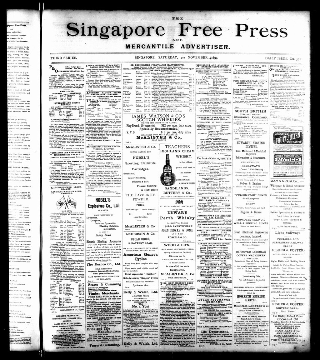 Miniature of Singapore Free Press and Mercantile Advertiser 04 November 1899