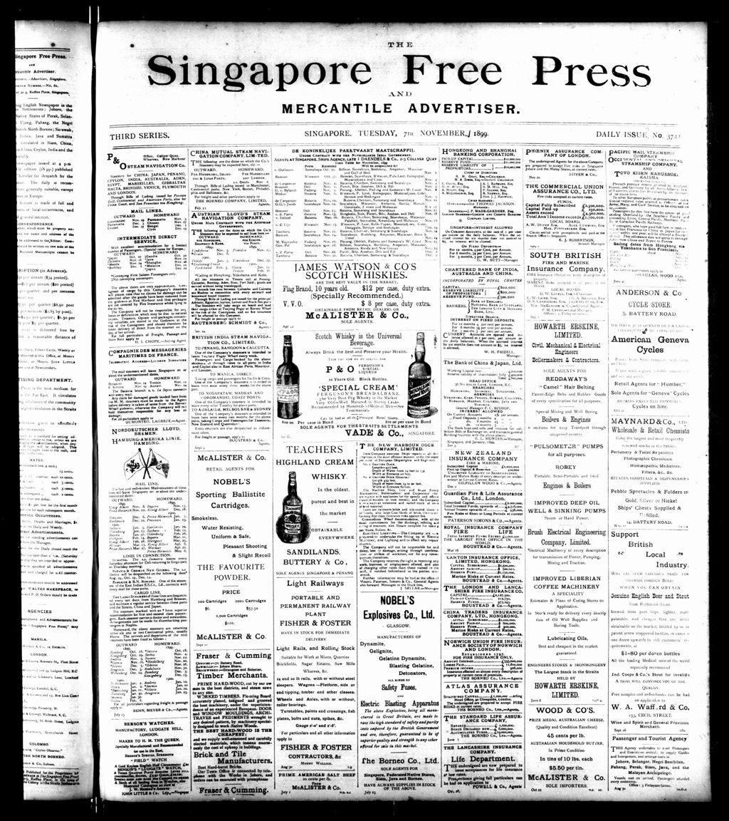 Miniature of Singapore Free Press and Mercantile Advertiser 07 November 1899