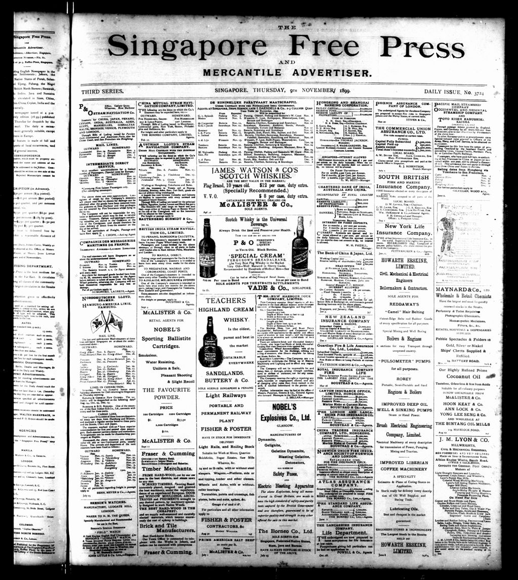 Miniature of Singapore Free Press and Mercantile Advertiser 09 November 1899