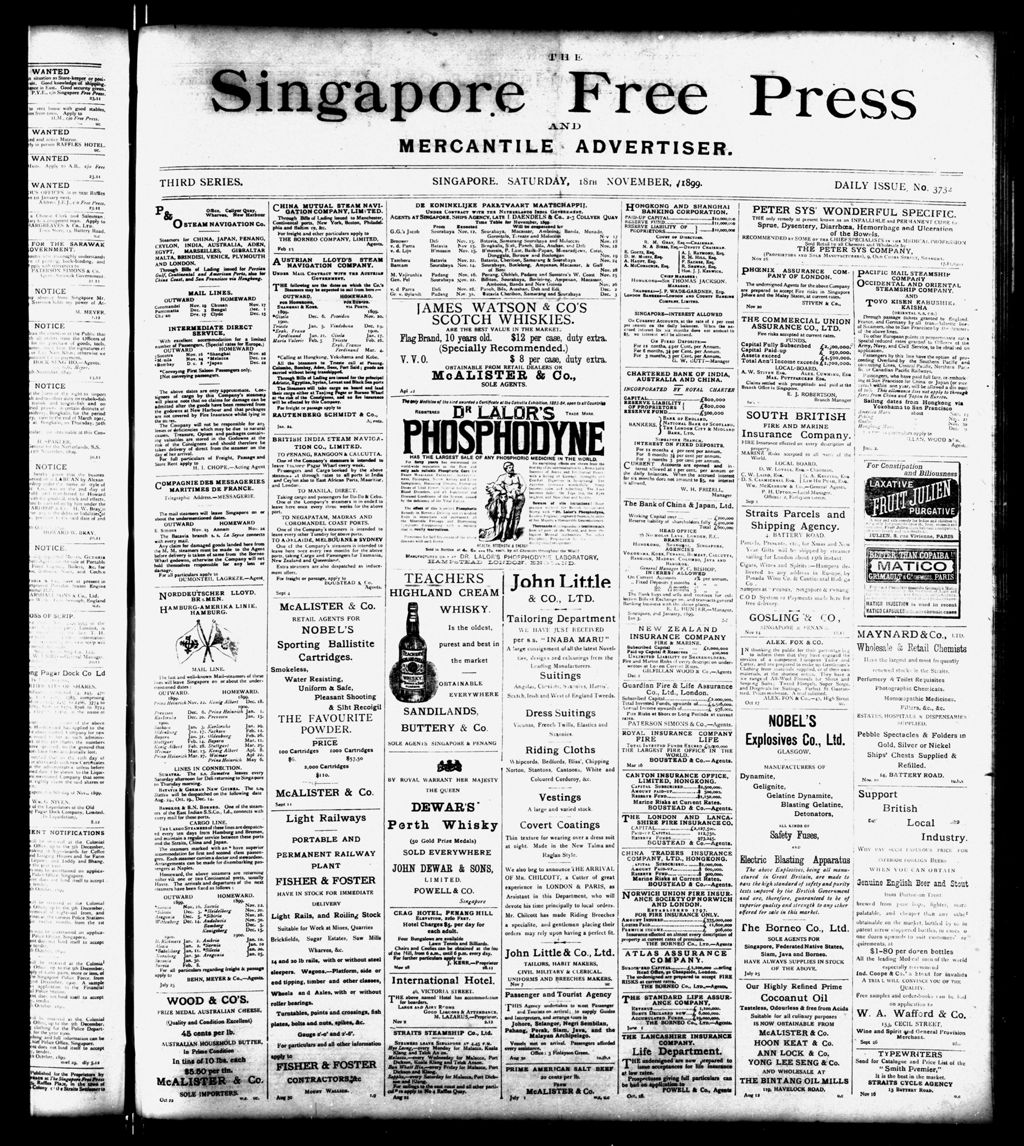 Miniature of Singapore Free Press and Mercantile Advertiser 18 November 1899