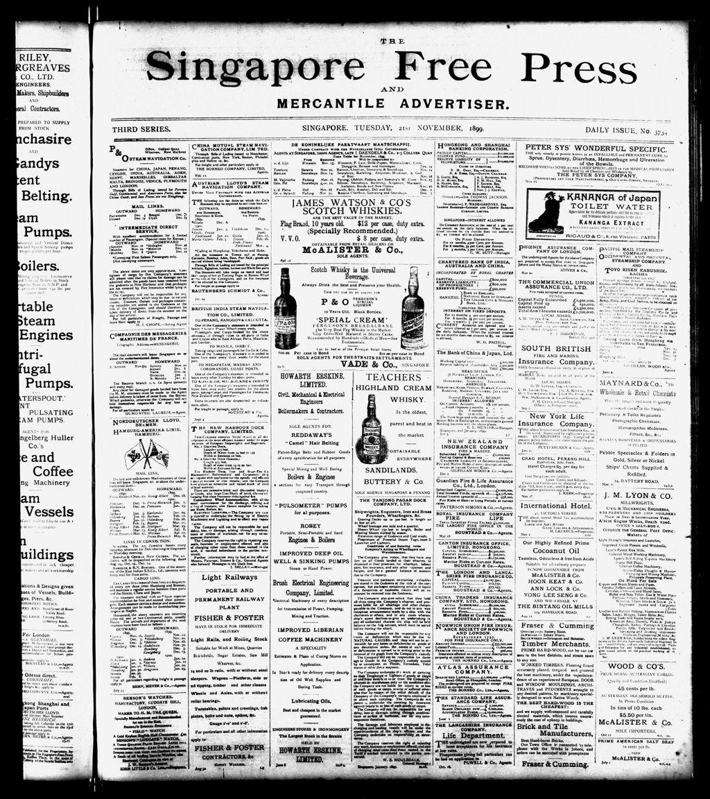 Miniature of Singapore Free Press and Mercantile Advertiser 21 November 1899