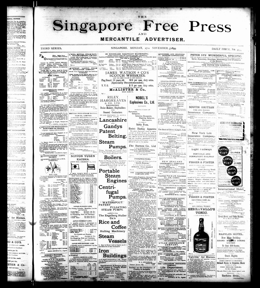 Miniature of Singapore Free Press and Mercantile Advertiser 27 November 1899