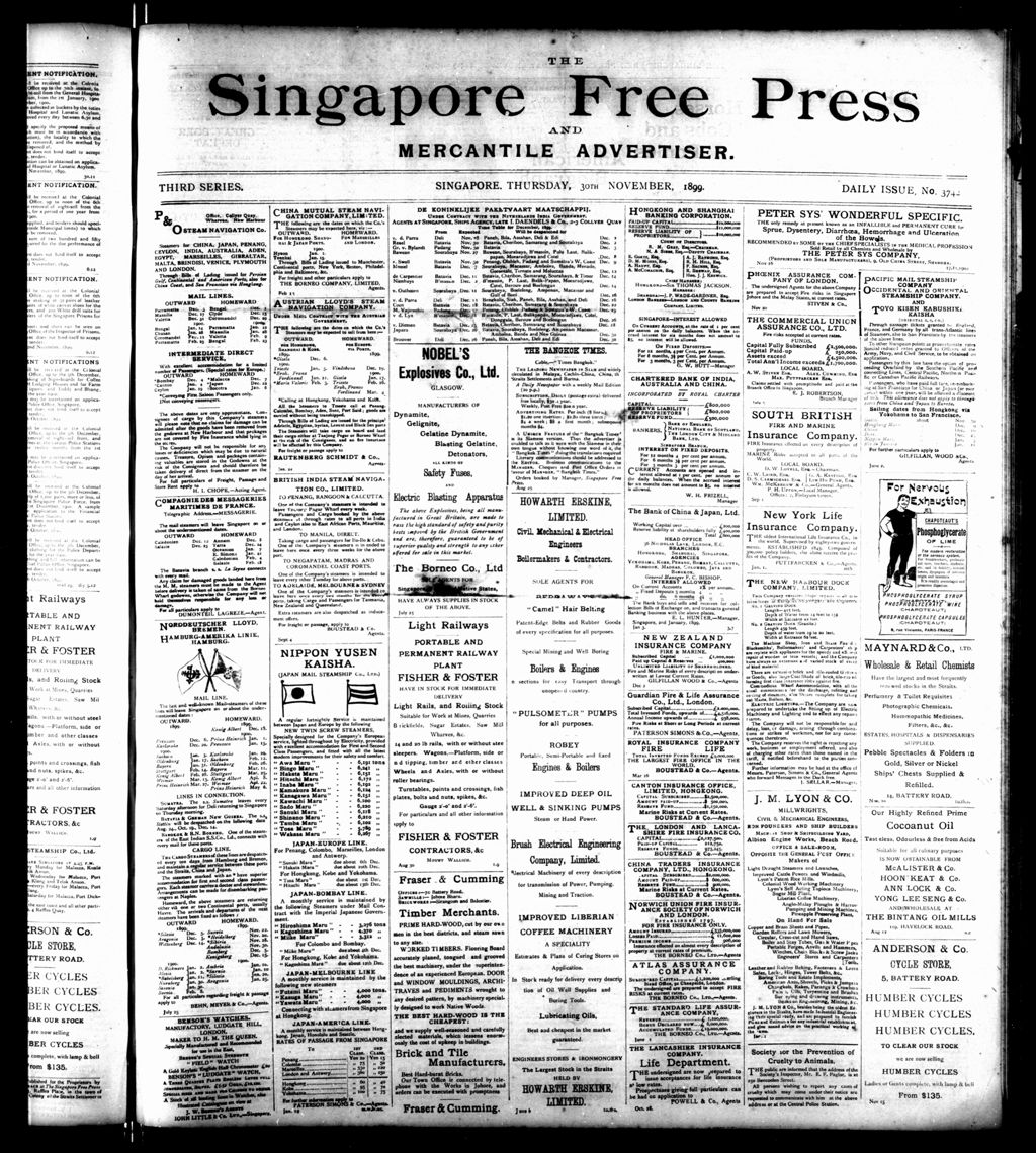 Miniature of Singapore Free Press and Mercantile Advertiser 30 November 1899