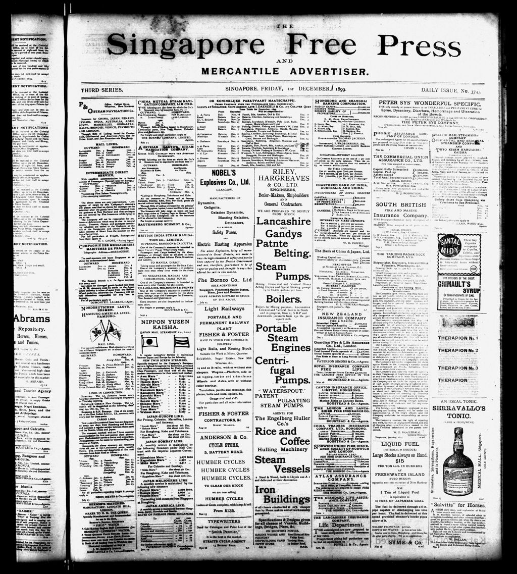 Miniature of Singapore Free Press and Mercantile Advertiser 01 December 1899