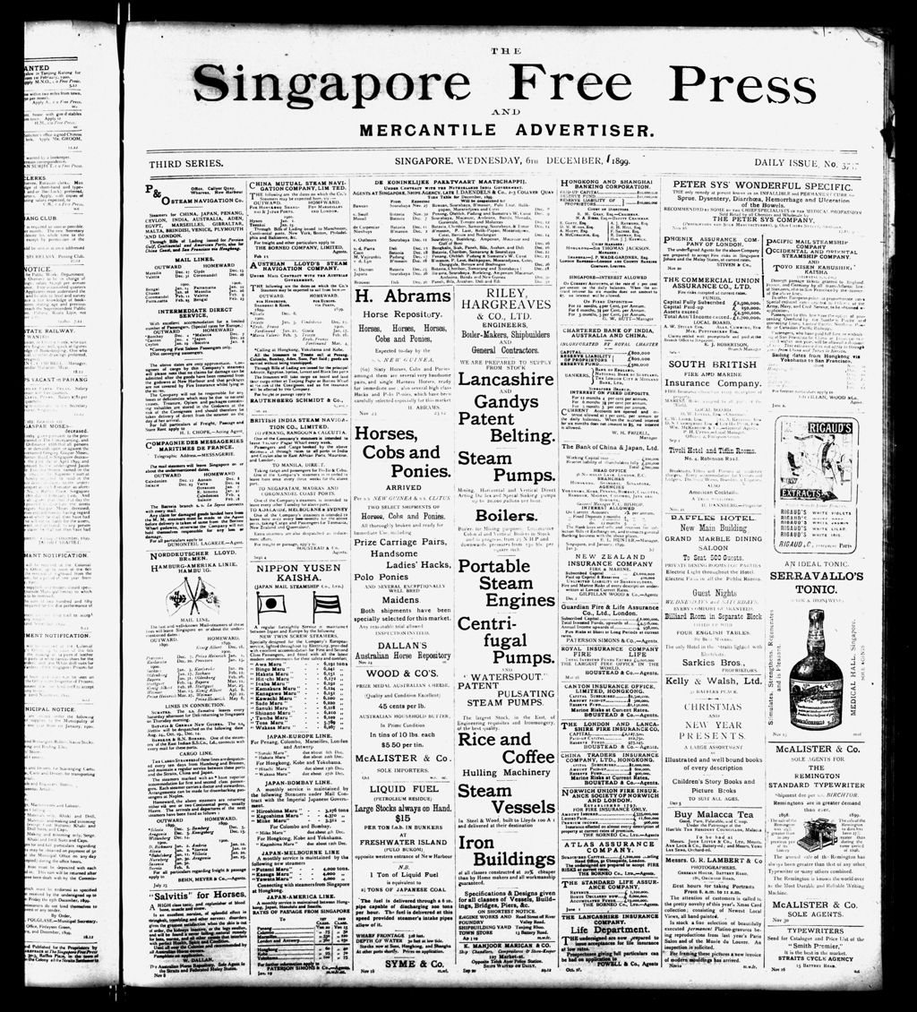 Miniature of Singapore Free Press and Mercantile Advertiser 06 December 1899