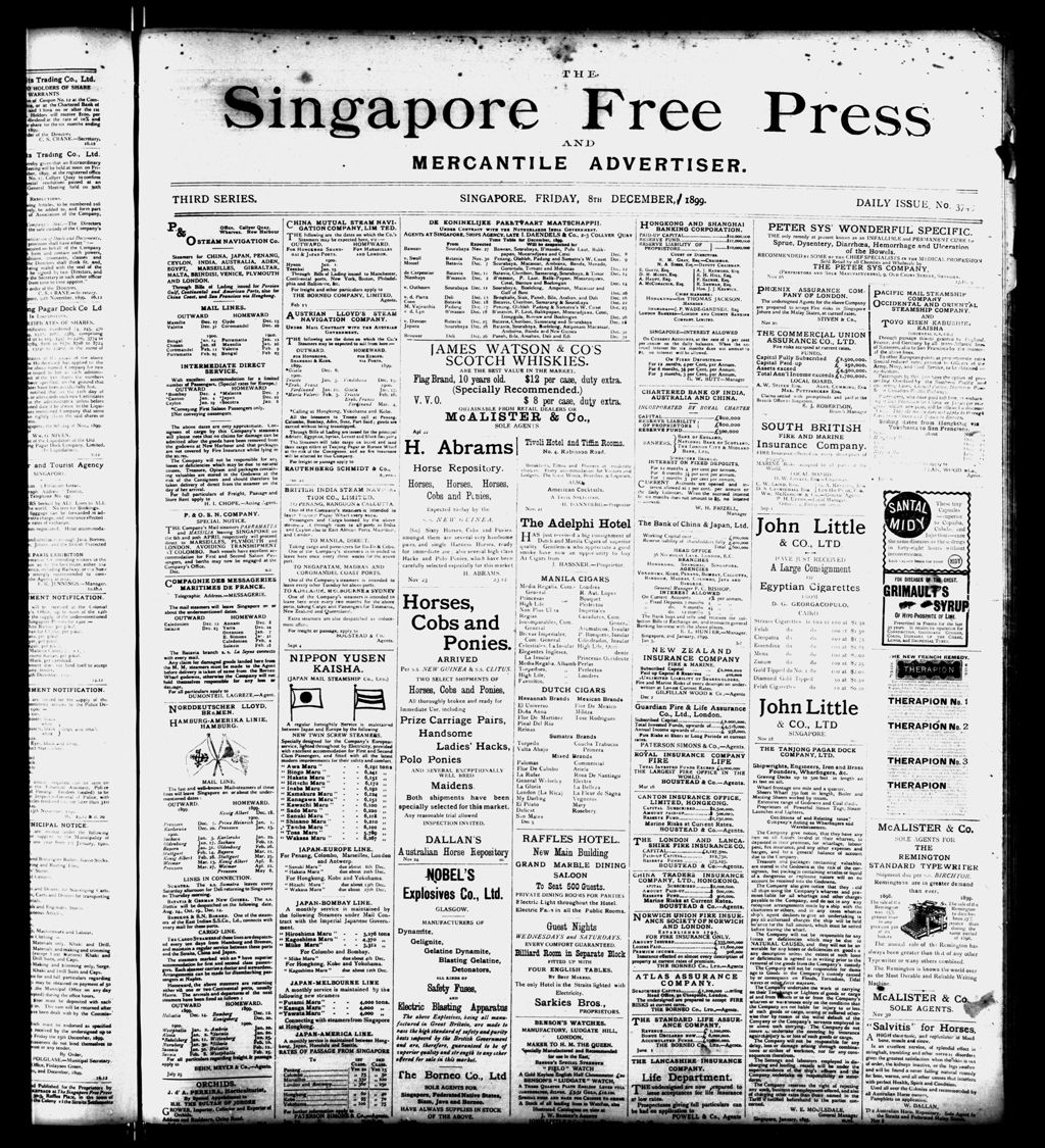 Miniature of Singapore Free Press and Mercantile Advertiser 08 December 1899