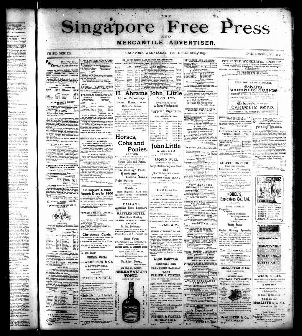 Miniature of Singapore Free Press and Mercantile Advertiser 13 December 1899