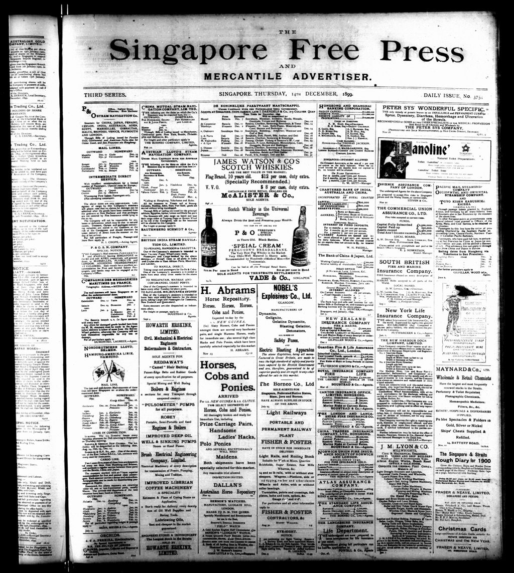 Miniature of Singapore Free Press and Mercantile Advertiser 14 December 1899