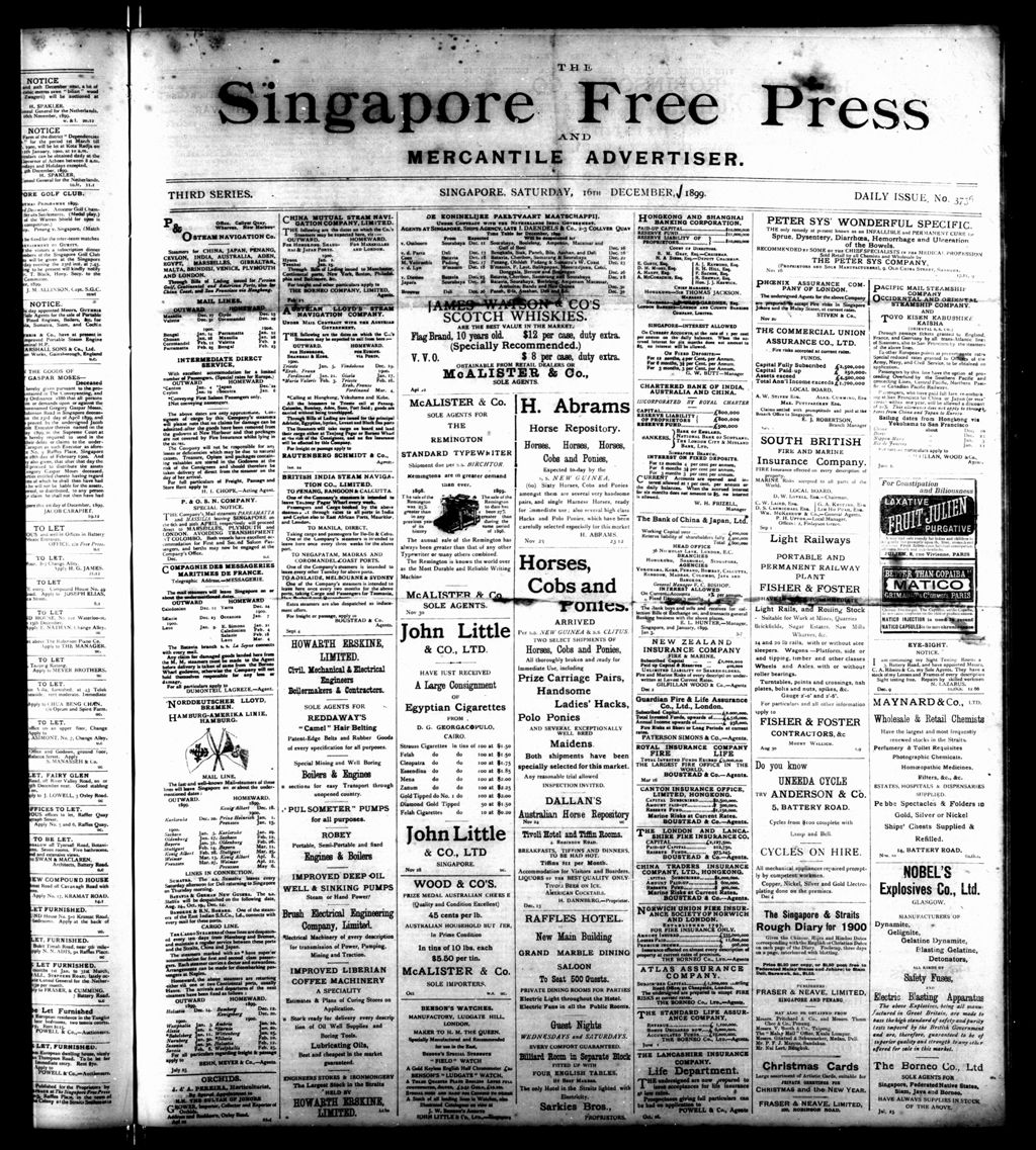 Miniature of Singapore Free Press and Mercantile Advertiser 16 December 1899