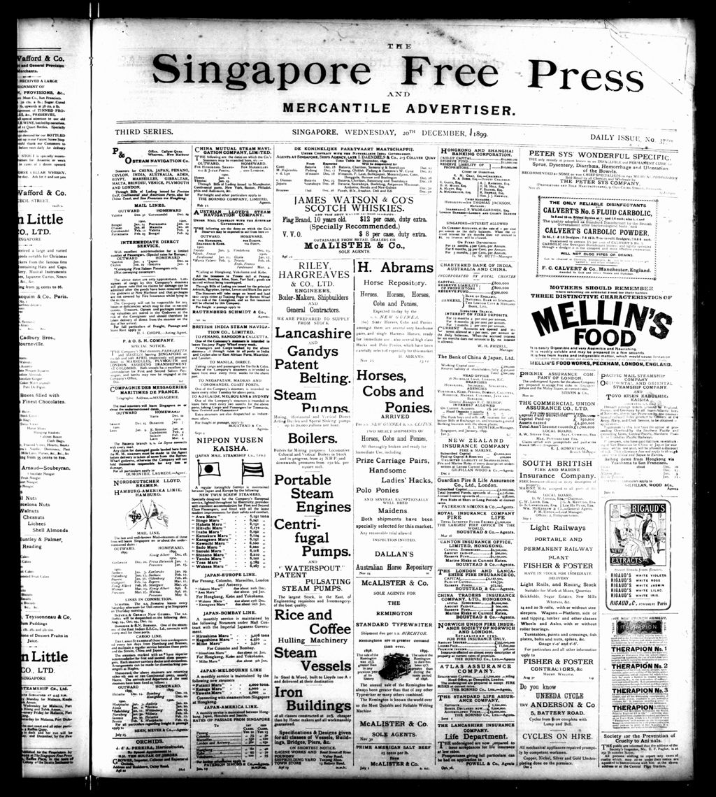 Miniature of Singapore Free Press and Mercantile Advertiser 20 December 1899