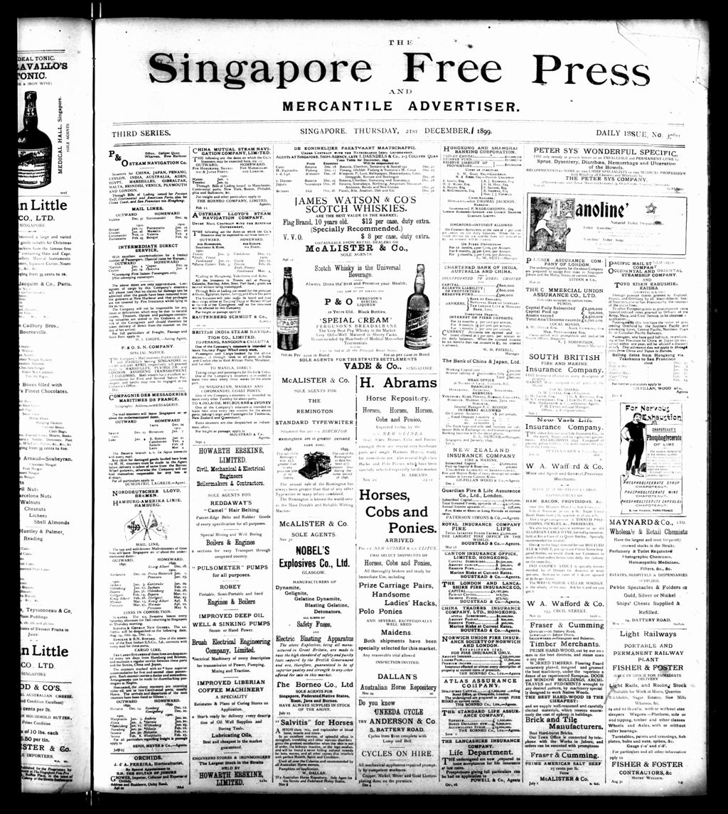 Miniature of Singapore Free Press and Mercantile Advertiser 21 December 1899