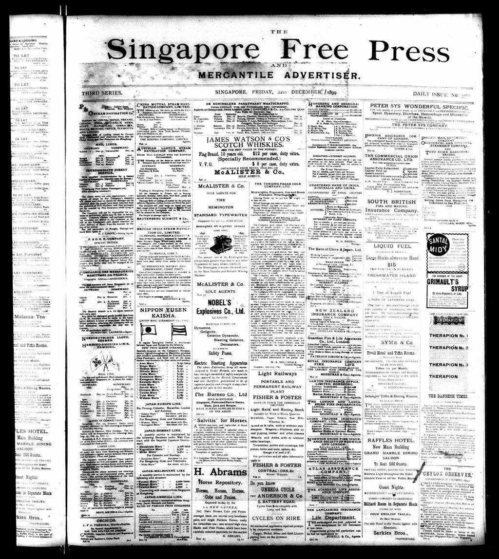 Miniature of Singapore Free Press and Mercantile Advertiser 22 December 1899