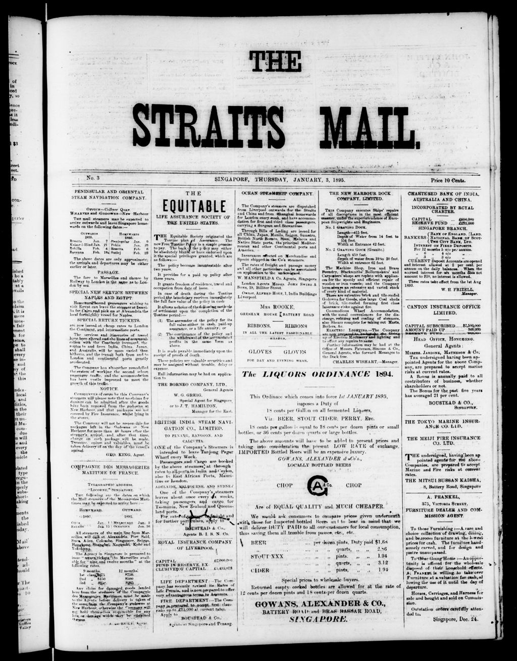 Miniature of Straits Mail  03 January 1895