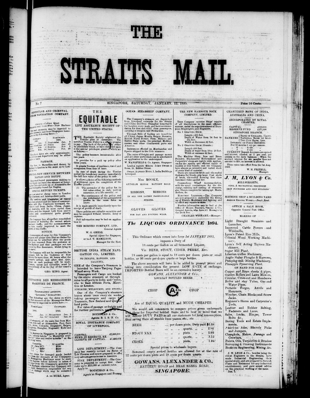 Miniature of Straits Mail  12 January 1895