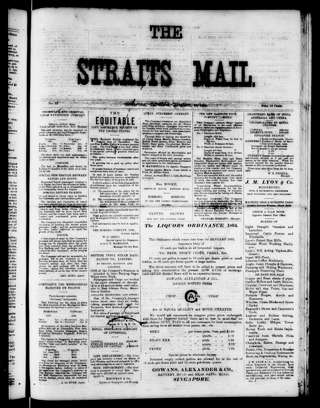 Miniature of Straits Mail  24 January 1895