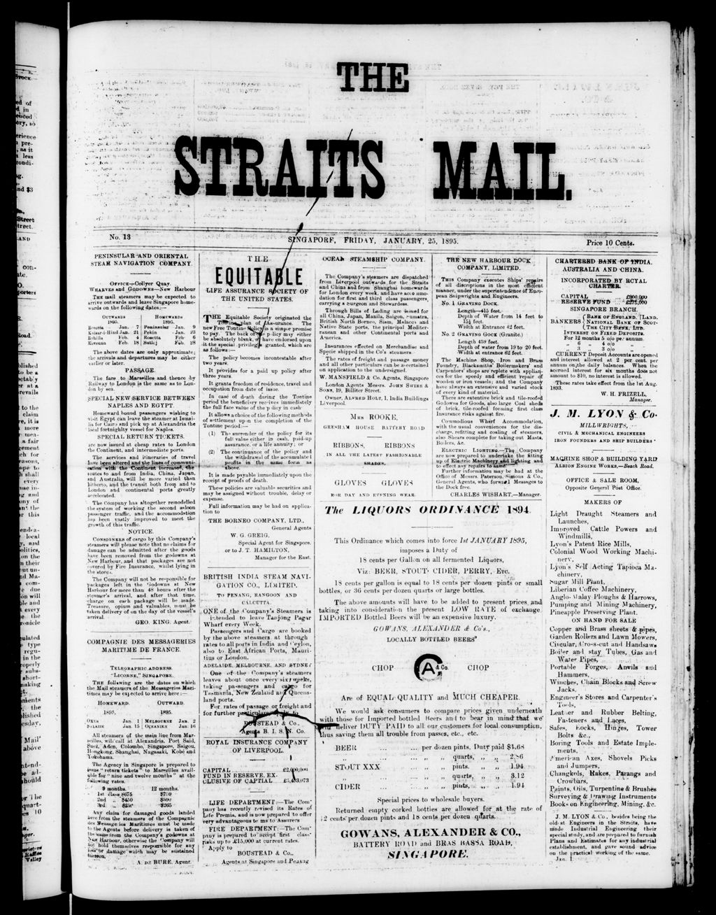 Miniature of Straits Mail  25 January 1895