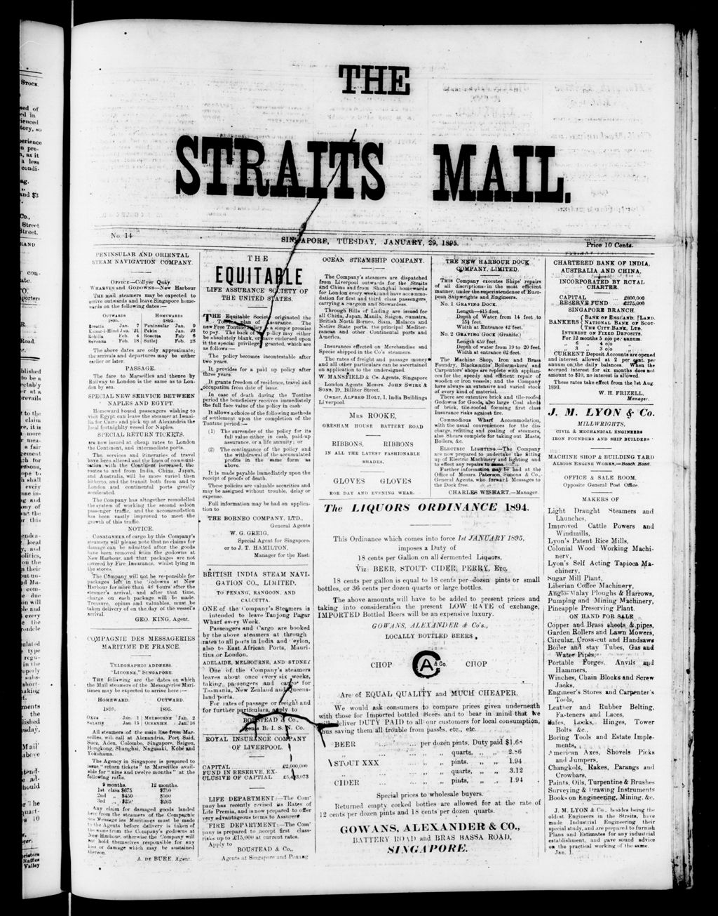 Miniature of Straits Mail  29 January 1895