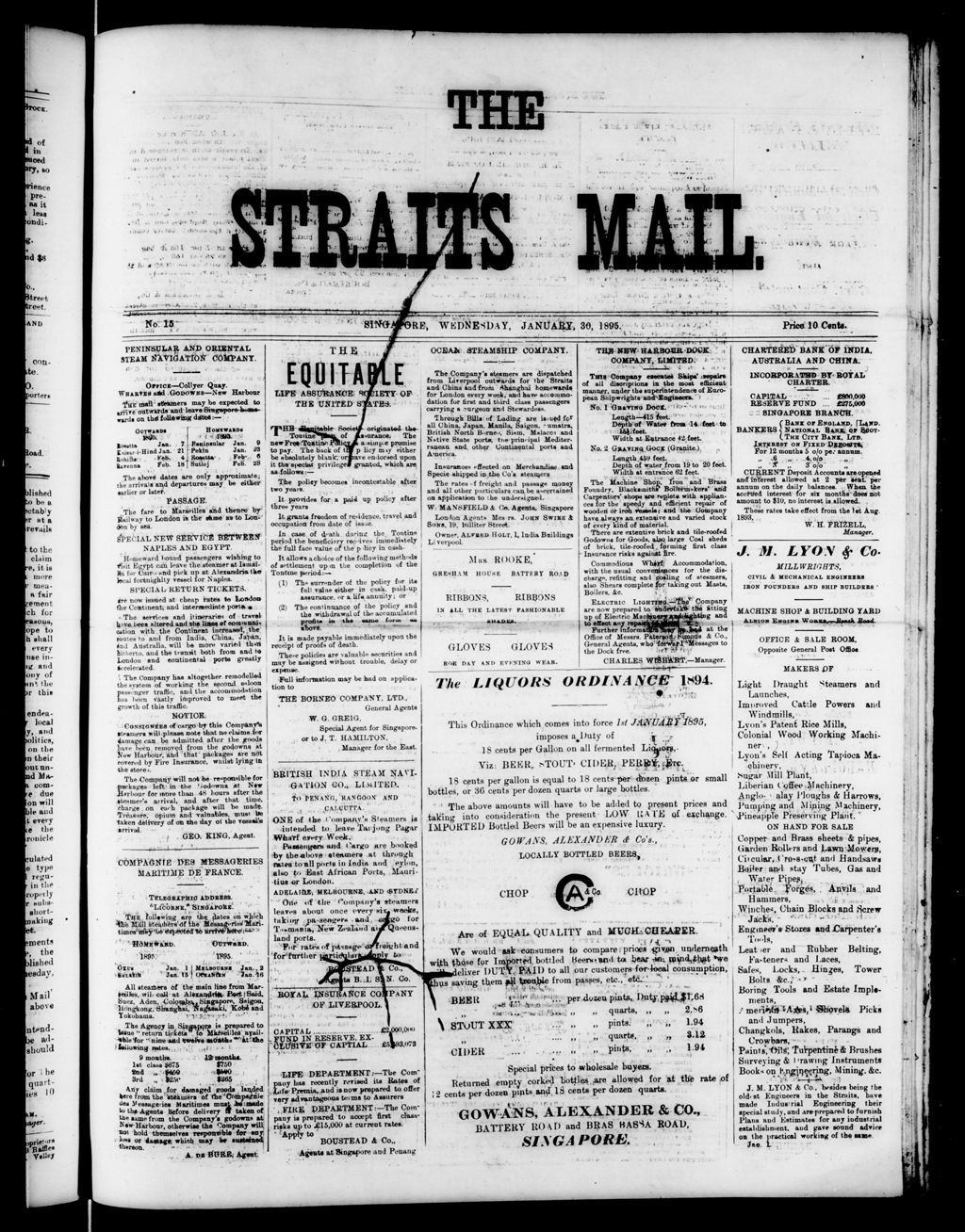 Miniature of Straits Mail  30 January 1895