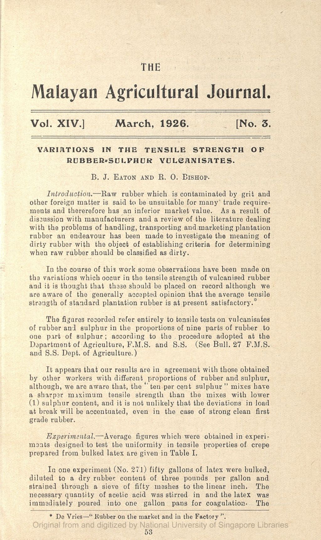 Miniature of Variations in the Tensile Strength of Rubber Sulphur Vulcanisates