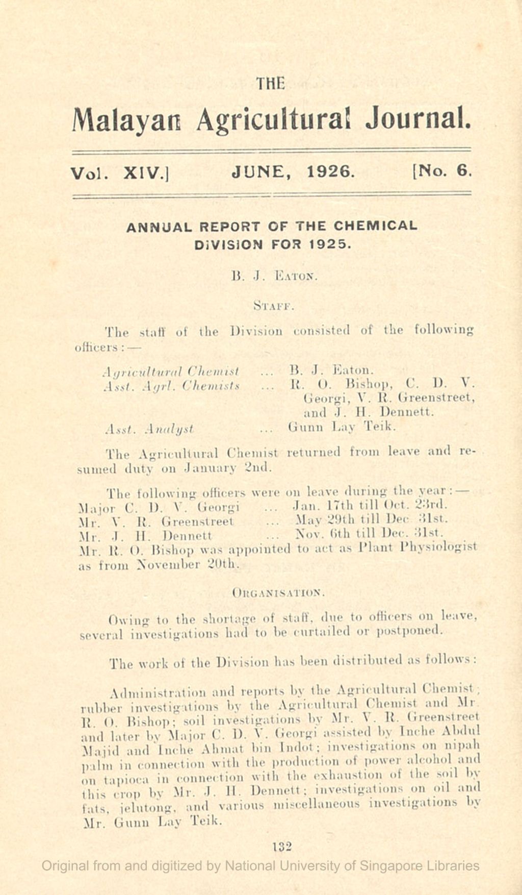 Miniature of Annual Report of the Chemical Division for 1925